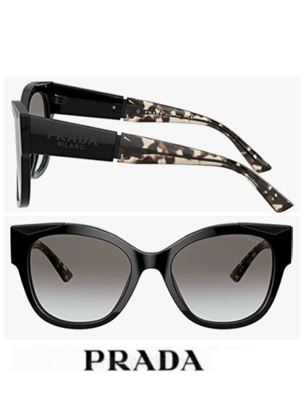 PRADA PR 02WS 01MOA7 54 Gray Lens Black Tortoise Frame Cat Eye Gradient Sunglass